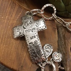 Cross Hammered Silvertone Bracelet